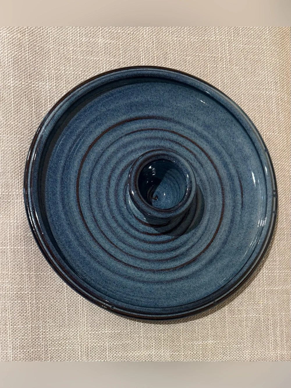 Handmade Studio Pottery Blue Glazed Appetizer Condiment  Relish Server Tray